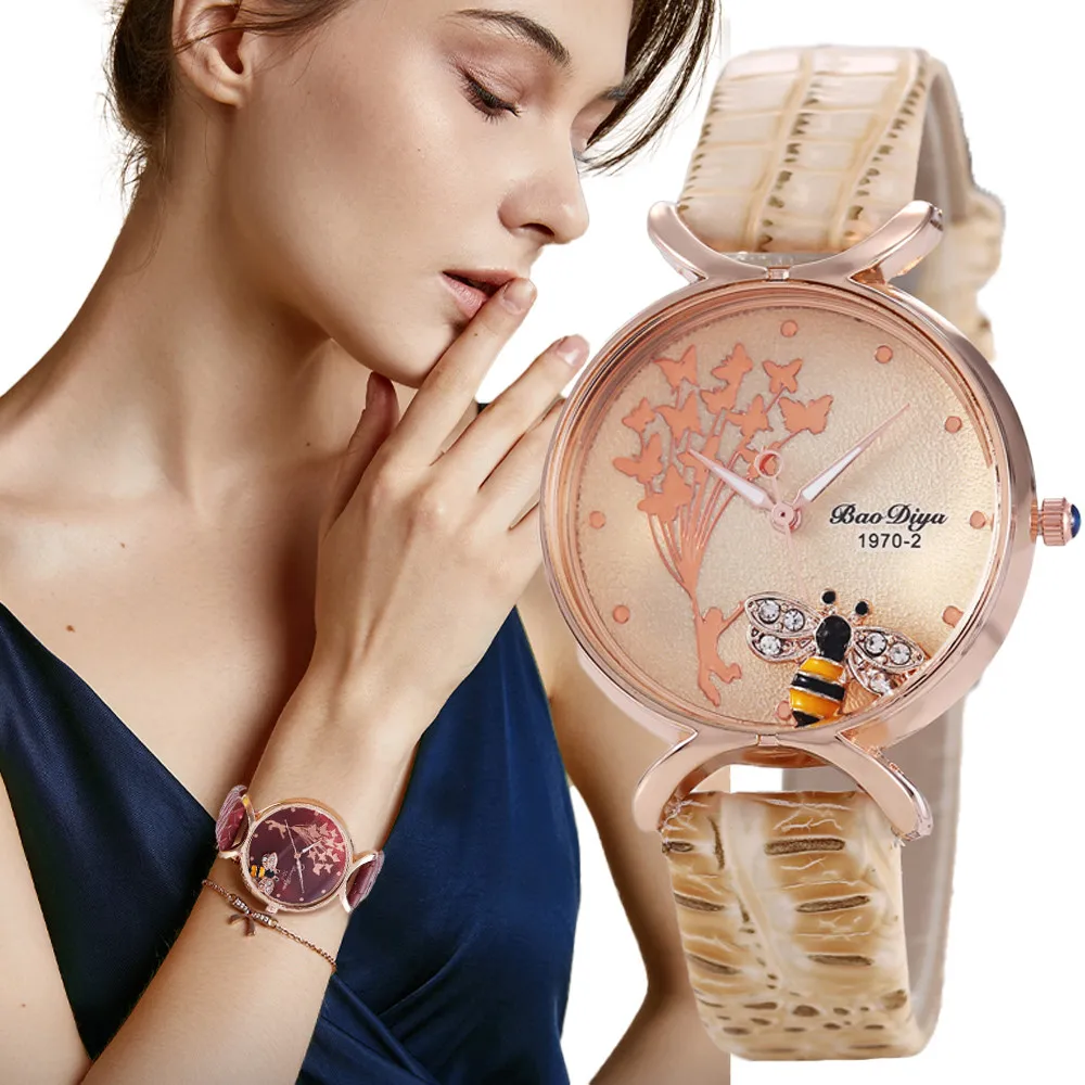 SMVPMobile Bee Women Fashion Watches Luxury Diamond Ladies Quartz Wristwatches Casual White Women Leather Clock Zegarek Damski G