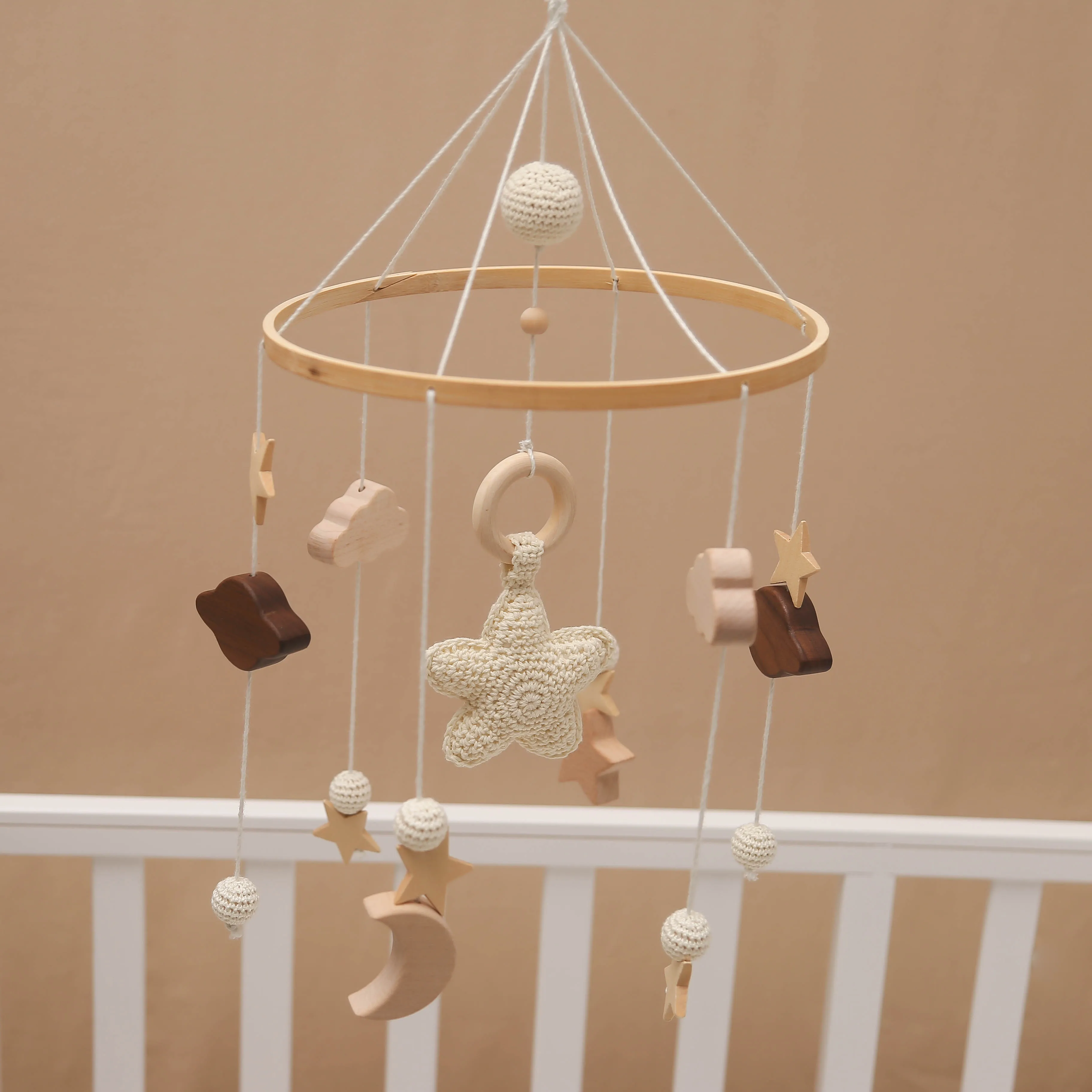 Wooden Toys Wodden Baby Bed Rattle Toys For Baby Wooden Rattle Baby Star Cloud Pacifying Toy Baby Stuff Toy Baby toy 0-12 months