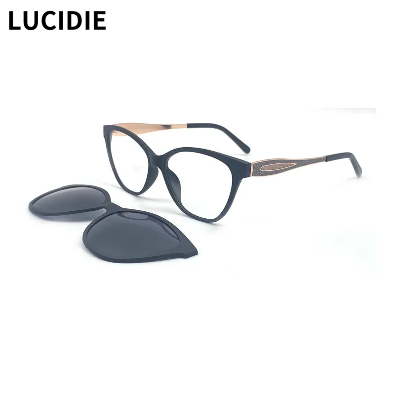 

Солнцезащитные очки LUCIDIE «кошачий глаз» для мужчин и женщин, винтажные Магнитные очки с клипсой, оптическая оправа для близорукости, класси...