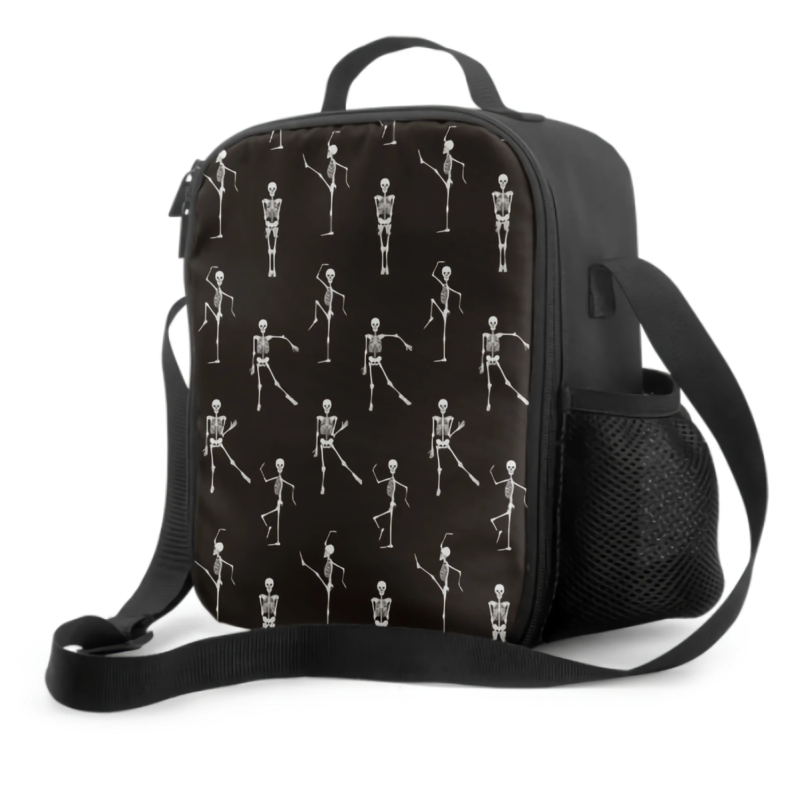 Halloween Gymnastic Skeletons Lunch Box Women Funny Skull Lunch Bag with Water Bottle Holder Cooler Bag Insulated Bento Box