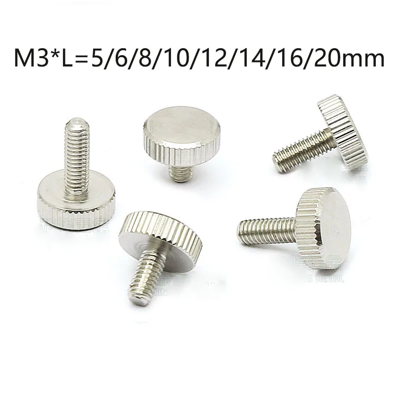 

1Pcs M3 Knurled Stainless Steel Flat Head Hand Tighten Thumb Screws Thin Head Screw Bolts L=5/6/8/10/12/14/16/20mm
