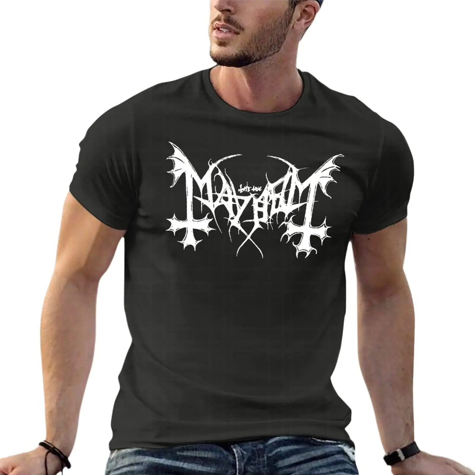 Mayhem White Logo Legion Death Metal Band Oversize T Shirts Harajuku Men'S Clothing Short Sleeve Streetwear Big Size Tops Tee