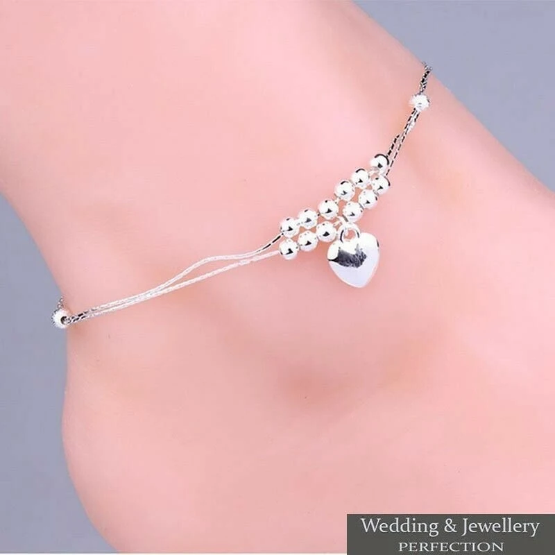

925 Silver Heart Fashion Ankle Bracelet Chain Anklet Foot Gift Women Jewelry