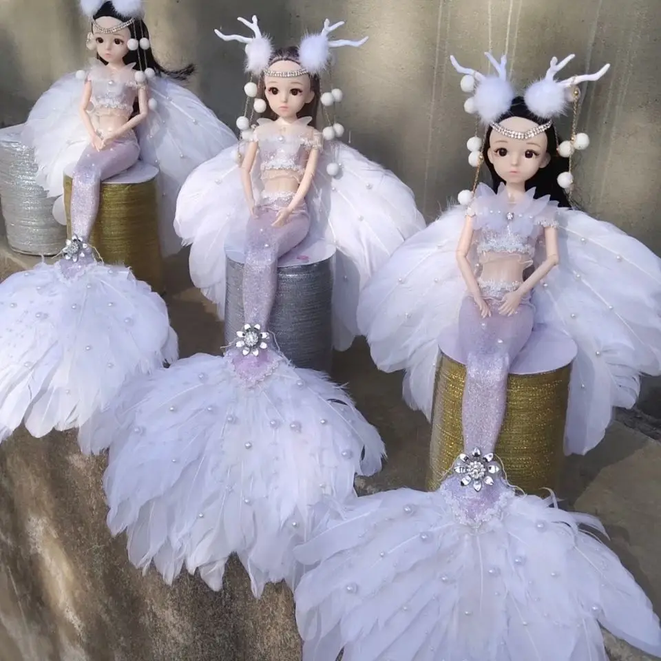 

30cm Wedding Mermaid Doll Elf Princess Doll with Antlers Headdress Fairy Figure Toys Decoration DIY Birthday Gifts for Girls