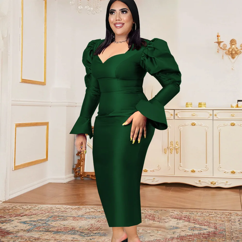 

Plus Size Women Dress Green Pleated Long Maxi Bodycon Party Dinner Evening Night Robe Femme Vestiods Spring 2022 Spring Dresses