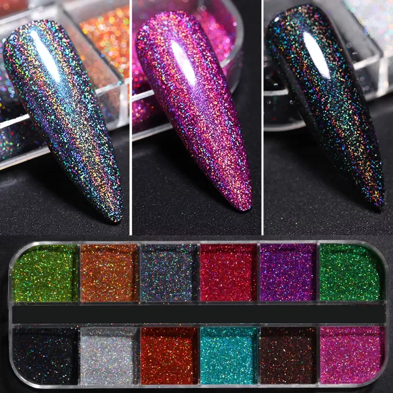 

Iridescent Nail Glitter iridescent Silver Glitter Chrome Sparkly Nail Powder UV Gel Polish Flakes Dust for Manicures Pigment