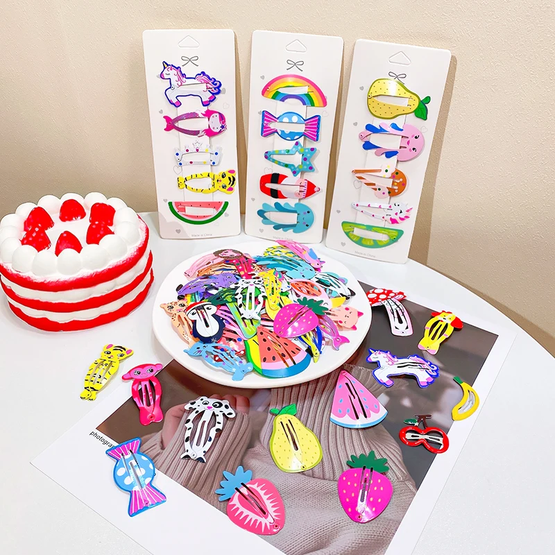 

1Set Girls Cute Cartoon Animal Fruit Candy Hair Clips Sweet Hair Decorate Hairpins No Slip Metal Snap Barrettes Hair Accessories