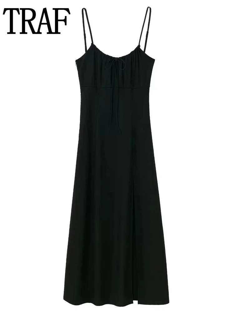 

TRAF Black Slip Long Dress Women Sexy Backless Maxi Dress Woman Thin Straps Night Party Dresses for Women Beach Summer Dress