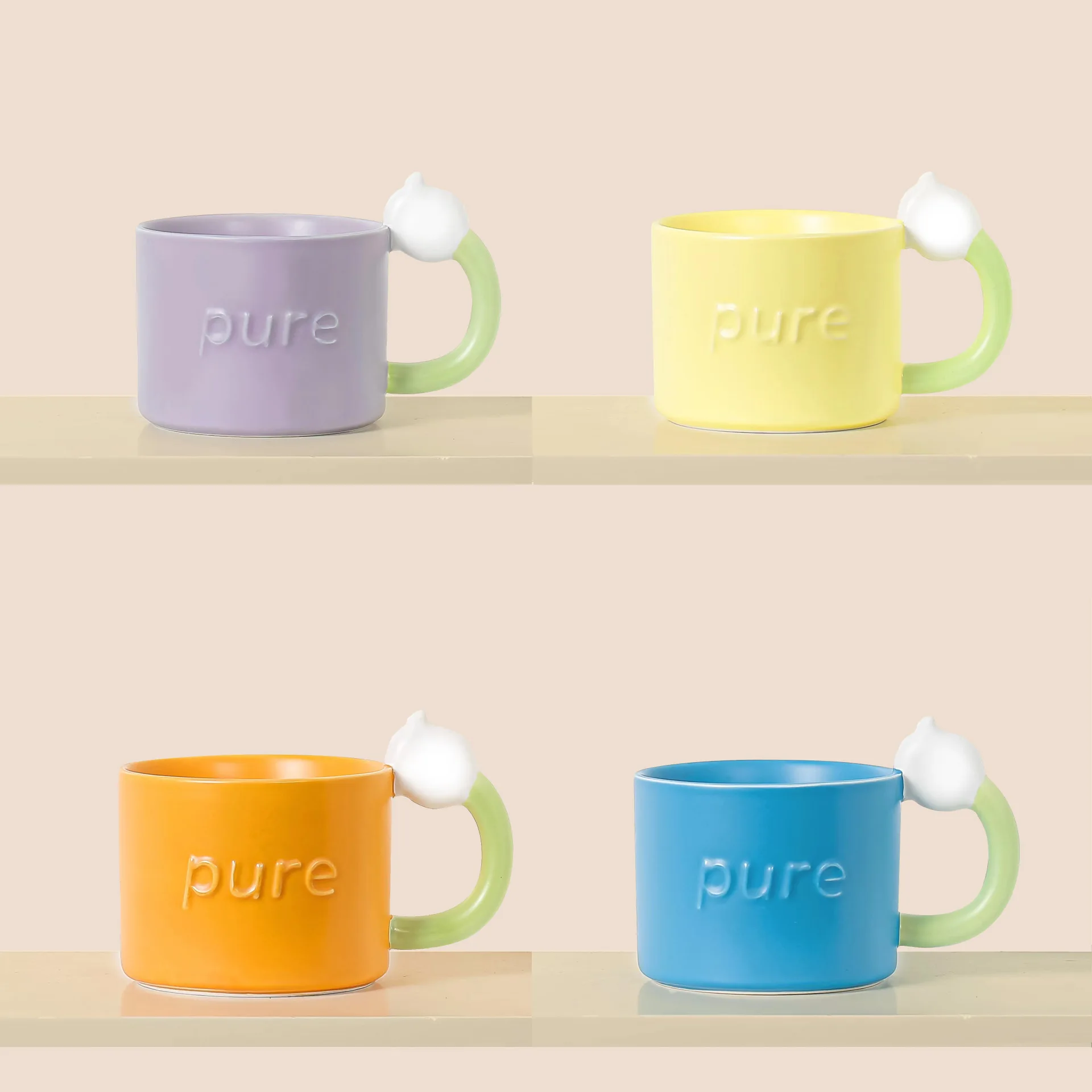 

Ceramic Cup Handmade Bell Orchid Coffee Mug Pure Color Style Simple Coffee Mug Couple Gift Office Large Capacity Tea Set Family
