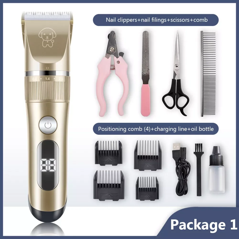 

Dog Hair Shaver Low Noise Washable Pet Clippers Professional Kit LED Intelligent Display for Home Pets Shop Accessories