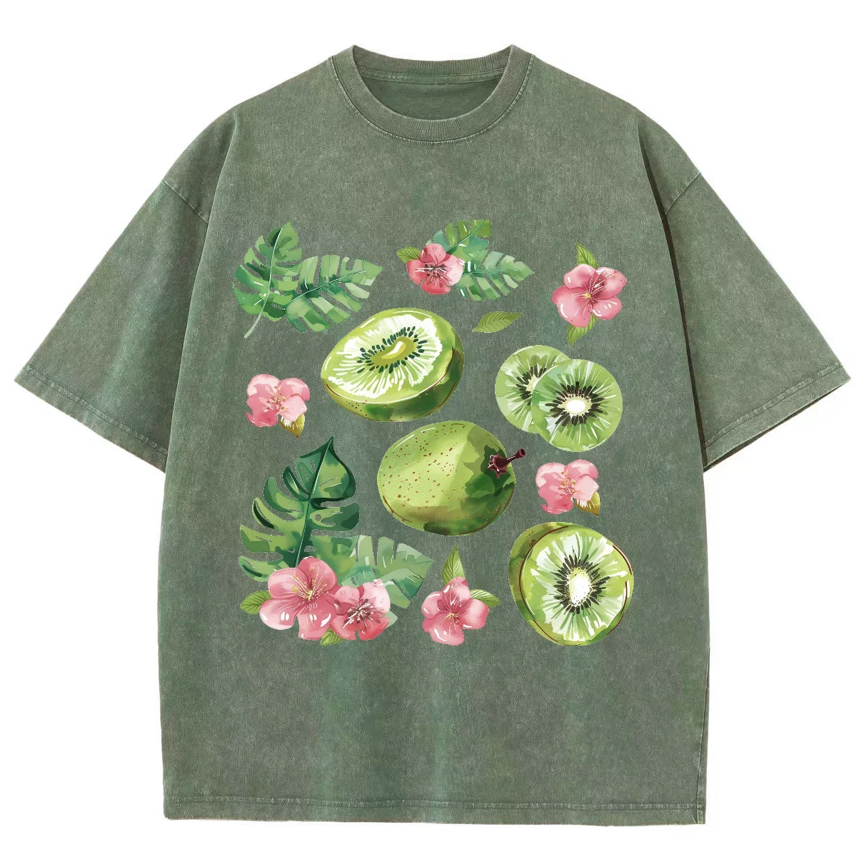 Футболка оверсайз с коротким рукавом и принтом фруктов киви