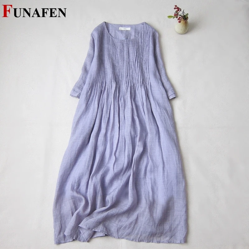 

Summer 2022 New Women's Dress Literature and Art Mori Ramie Organ Pleated Mid-length Thin Robe Spring and Summer Linen Skirt