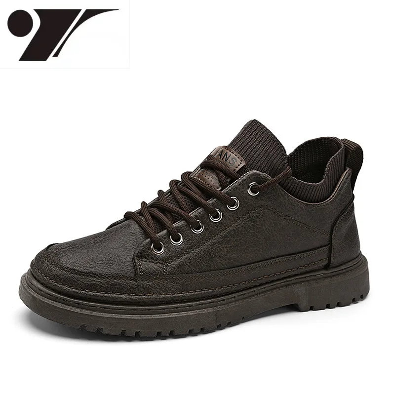

Fashion Casual Men's Shoes Youth Low-Top Popular Leather Shoes Thick-Soled Outdoor Sneakers platform shoes