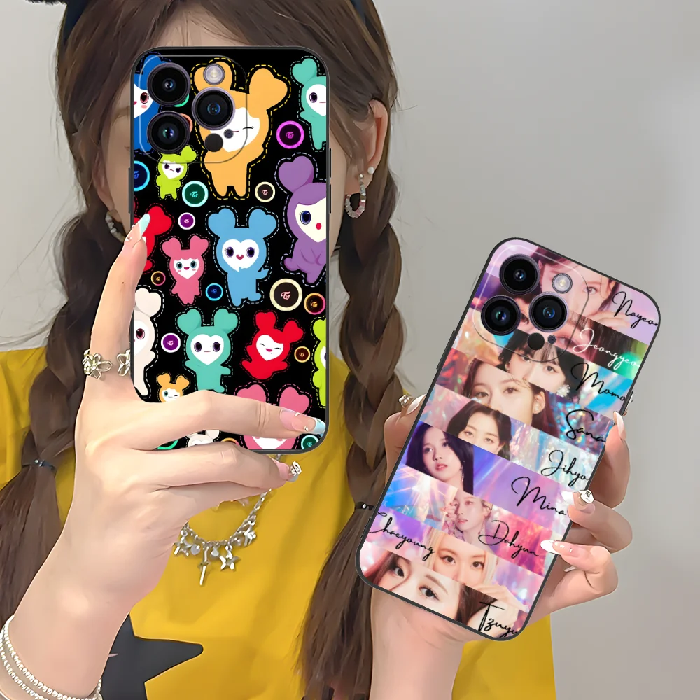 KPOP Twice Mobile Phone Case for iPhone 16 15 14 13 12 11 X XR XS 8 7 Pro Max Plus Mini Black Cellphones Smartphone Cover