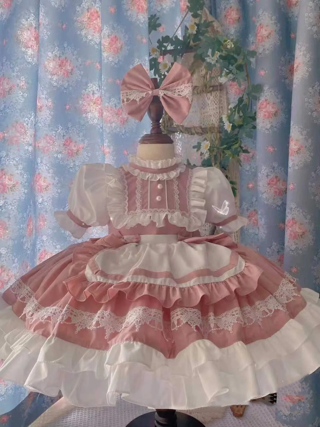

0-12Y Baby Girl Summer PinkTurkish Vintage Lolita Princess Ball Gown Dress for Birthday Holiday Party Eid Photography