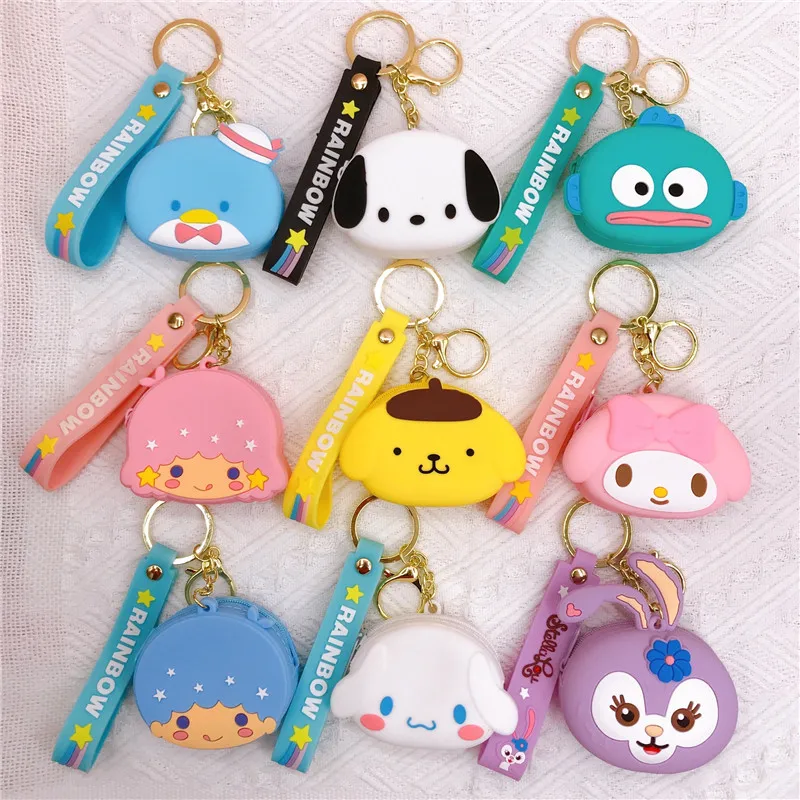 

Kawaii Sanrios Series New Cute Cartoon Anime Cinnamoroll Mymelody Kuromi Pompom Purin Creative Headphone Bag Silicone Coin Purse