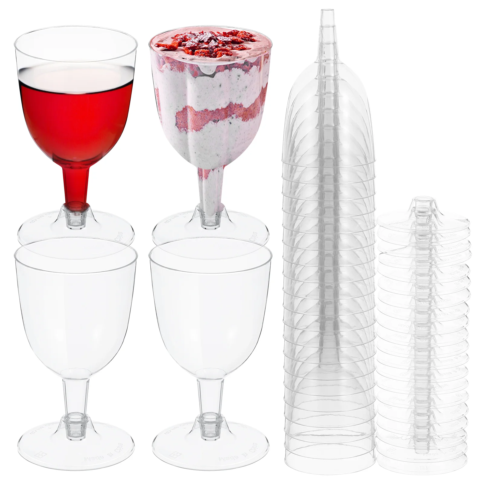 

20 Pcs Ice Cream Pudding Cups Clear Disposable Party Toasting Flutes Plastic Mousse Red Goblets