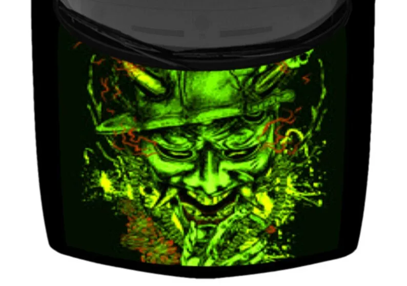 

car sticker Bright Green Japanese Hannya Mask Colorful Demon Truck Car Hood Wrap Vinyl Graphic Decal Print