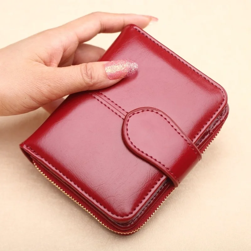 

Hot Sale Wallet Short Wallet PU Women's Purse Zipper&Button Purse Red Small Wallet Coin Pocket Cartera