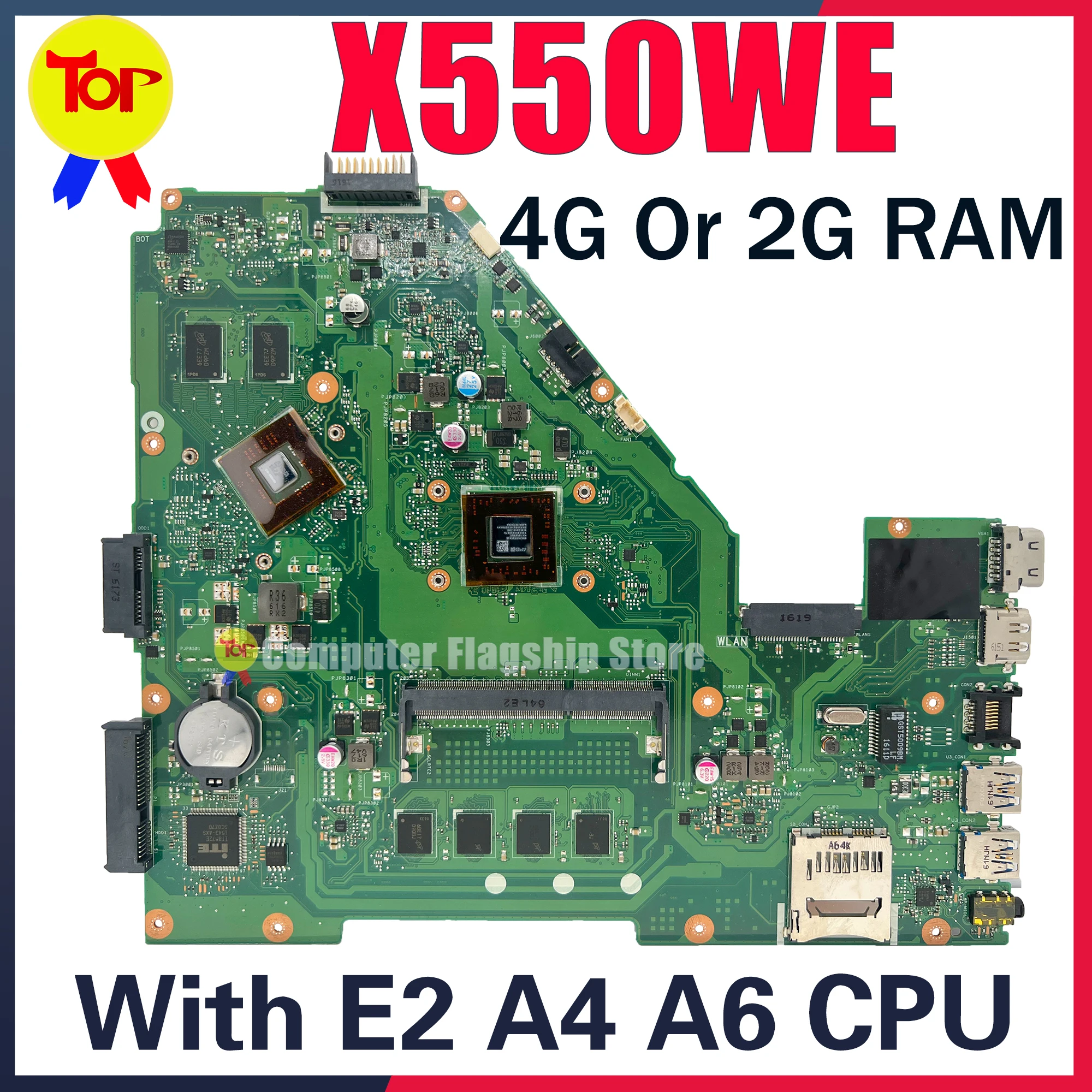 Материнская плата X550WE для ноутбука ASUS X550W X552W X552WE X550WA X550WAK x550z-x552e X552EP X550EP E2 A4 A6 4G-RAM, материнская плата
