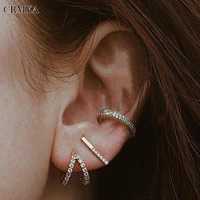 crmya gold silver plated clip earrings for women cz zircon fake piercing circle ear cuff clips earrings 2022 women jewelry