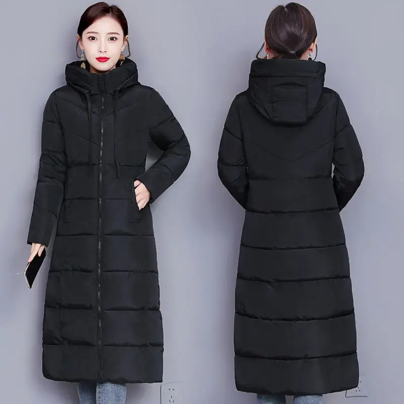 Parkas Women New Winter Clothes Cotton-padded Jacket Long Stand-up Collar Diamond Lattice Loose Cotton Hooded Coat Outwear