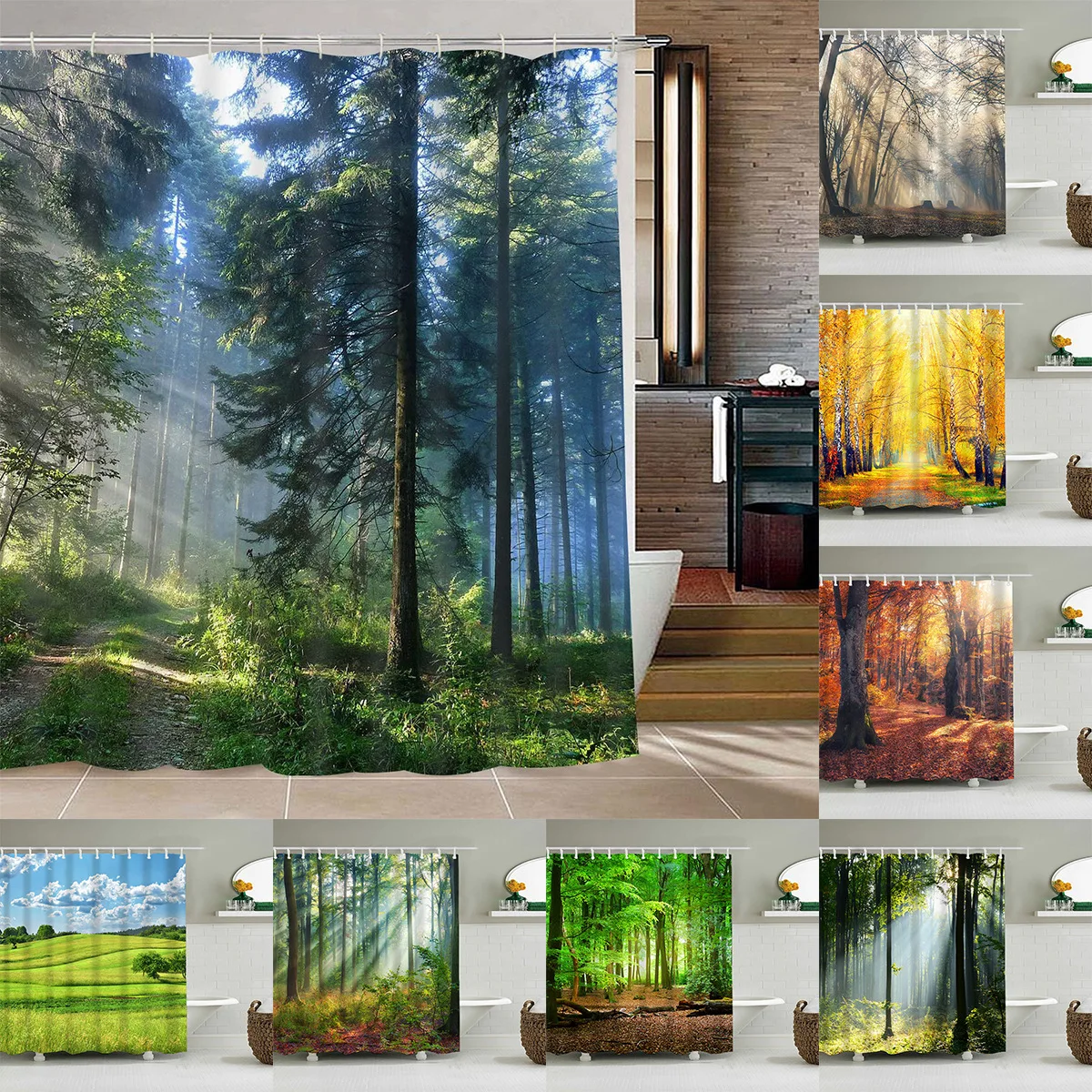 

Nature Scenery Forest Shower Curtain Waterproof Bathroom Curtains With Hooks Decor Mold Proof Cloth Shower Curtains for Bathroom