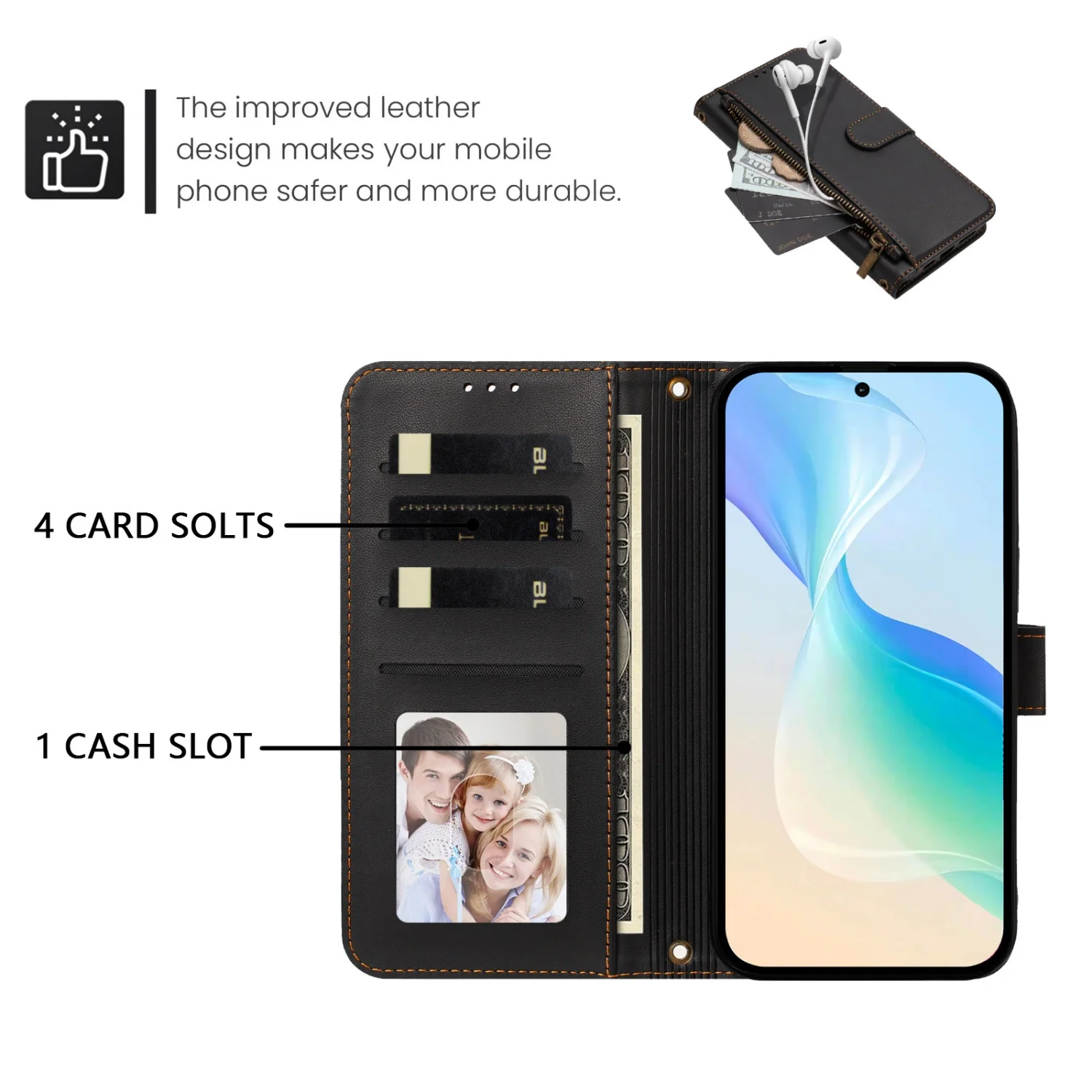 Фото Кожаный чехол-кошелек на молнии для Xiaomi POCO X8 X7 X6 X5 X4 X3 NFC, флип-чехол с RFID-защитой, книжка-кейс для телефонов Xiaomi Poco F3 F5 F6 F7 F8 Pro №4