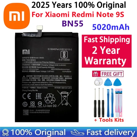 100% оригинальный запасной аккумулятор BN53 BN54 BN55 5020 мАч для Xiaomi Redmi note 9 10 Pro 9S Redmi 10X 4G Bateria, аккумуляторы для телефонов