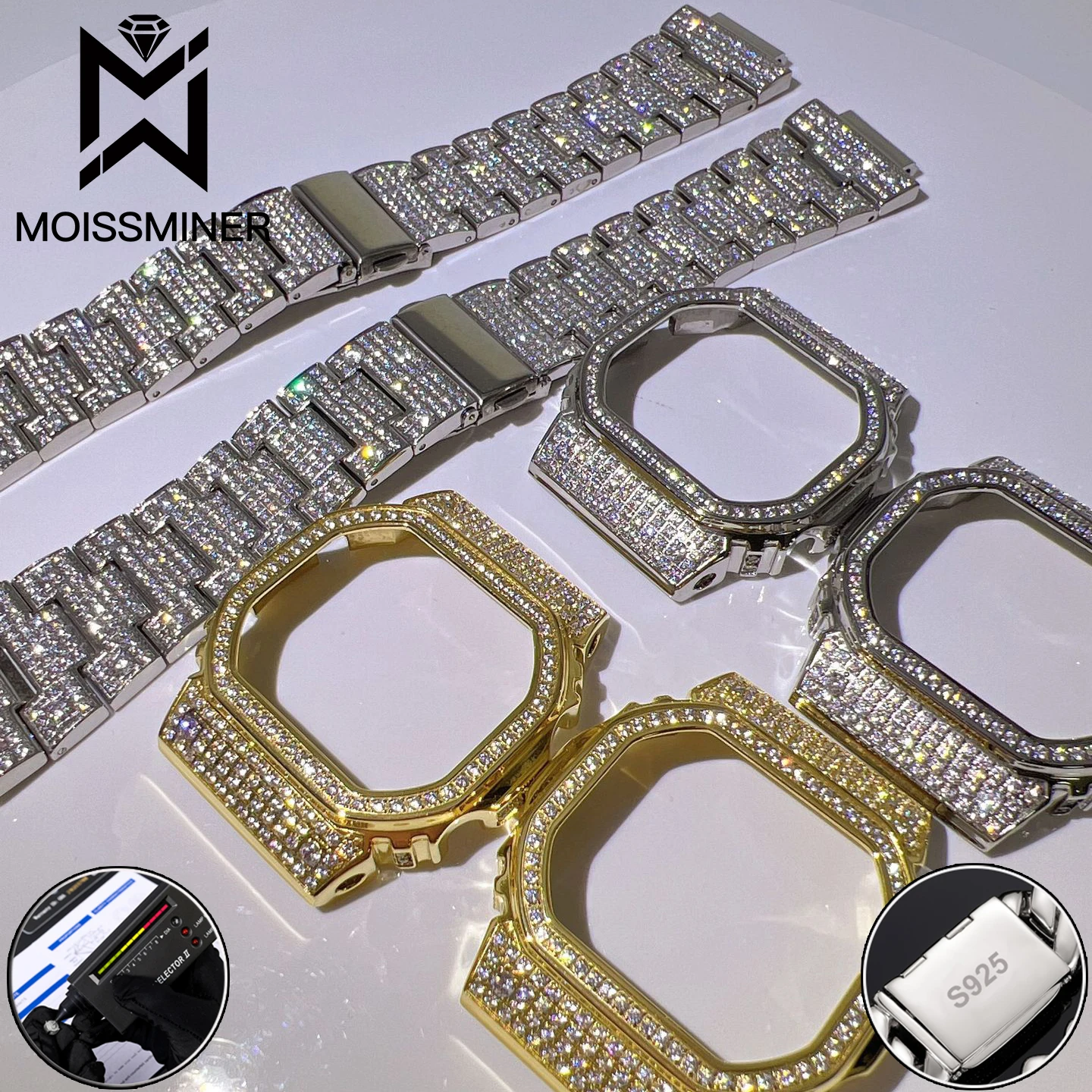 Real Moissanite Watch Strap and Cover Set For CASI* 5600 Full S925 Silver Real Diamond Can Pass Diamond Tester Wrist Hand Chain