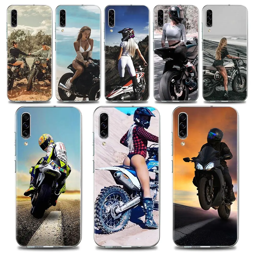 

Sexy Girl Motocross Clear Phone Case for Samsung A70 A50 A40 A30 A20e A10 A02 Note 20 10 9 8 Plus Lite Ultra 5G Silicone Case