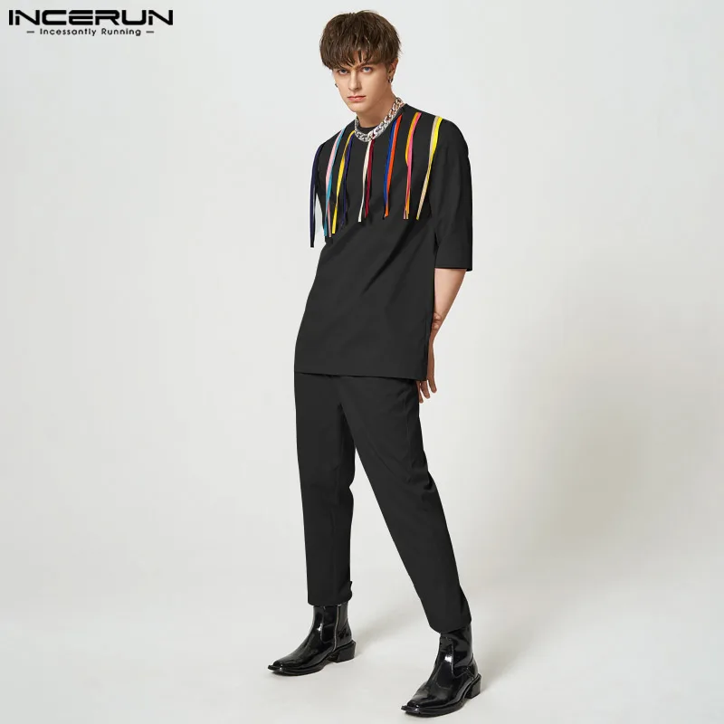 

Summer Spring 2023 Men's Sets INCERUN Fashion T Shirt & Pants 2PCS Long Pants Suit Casual Streetwear O-neck Tassels Tops Shirts