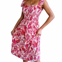 sleeveless bandage printed mid length dress holiday dress woman dress dresses for women vestido feminino undefined