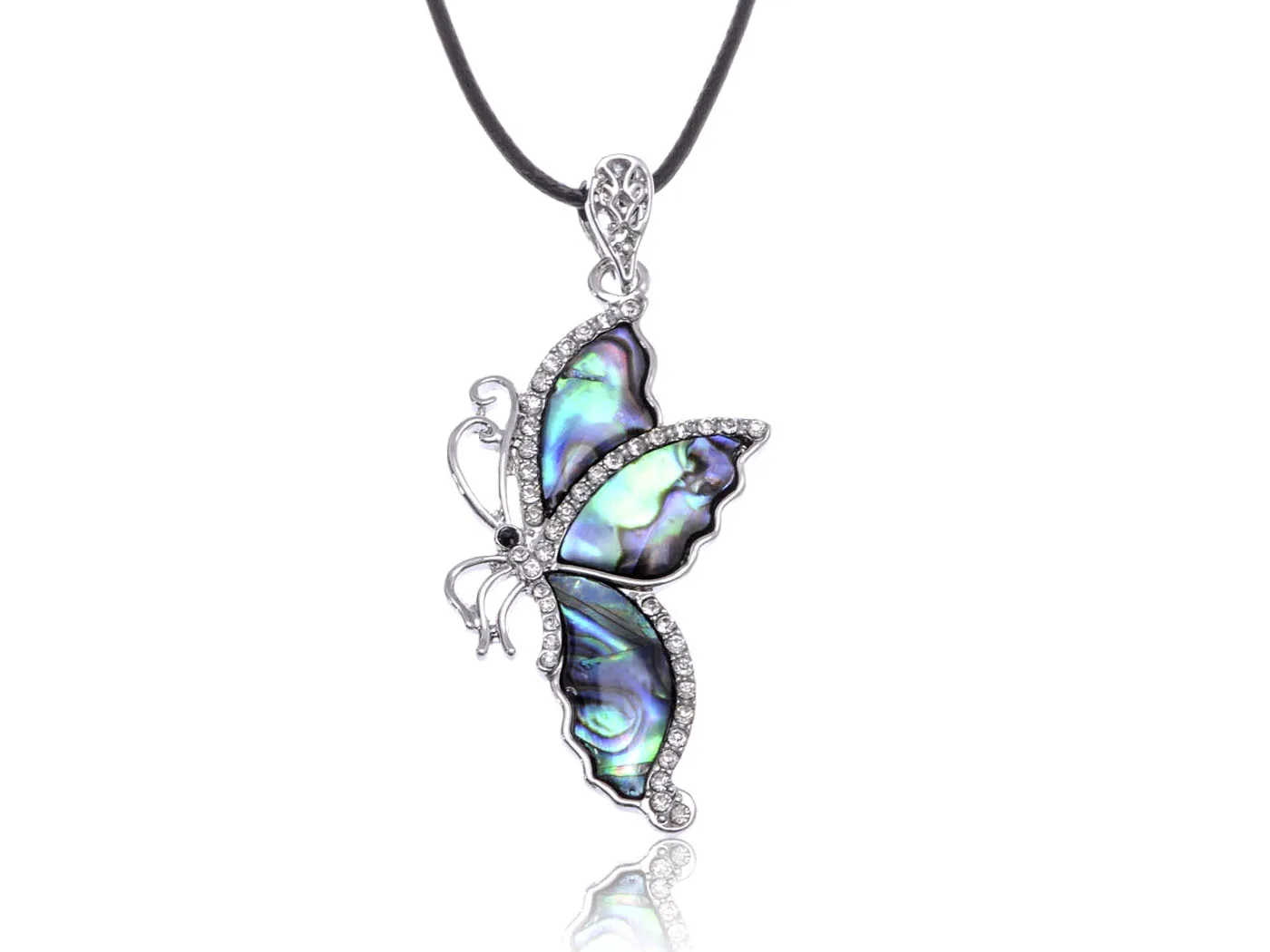 

Butterfly Pendant Silvery Tone Faux Abalone Shell Necklace