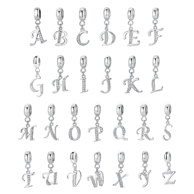 

plata de ley 925 Sparkling Halo 26 Letters A To Z Cubic Zircon Dangle Charms Fit Bracelet Necklace For Women Jewelry