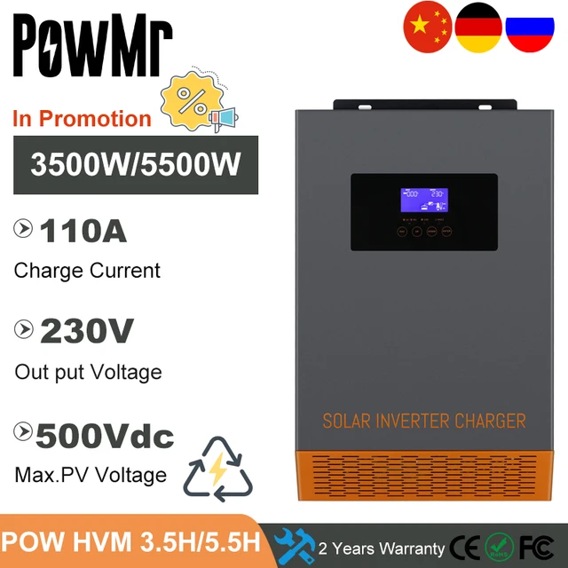 3.5kw 5.5kw 24v 48v hybrid inverter built mppt 110a solar charger 230vac max pv 500vdc with wifi module for solar panels system