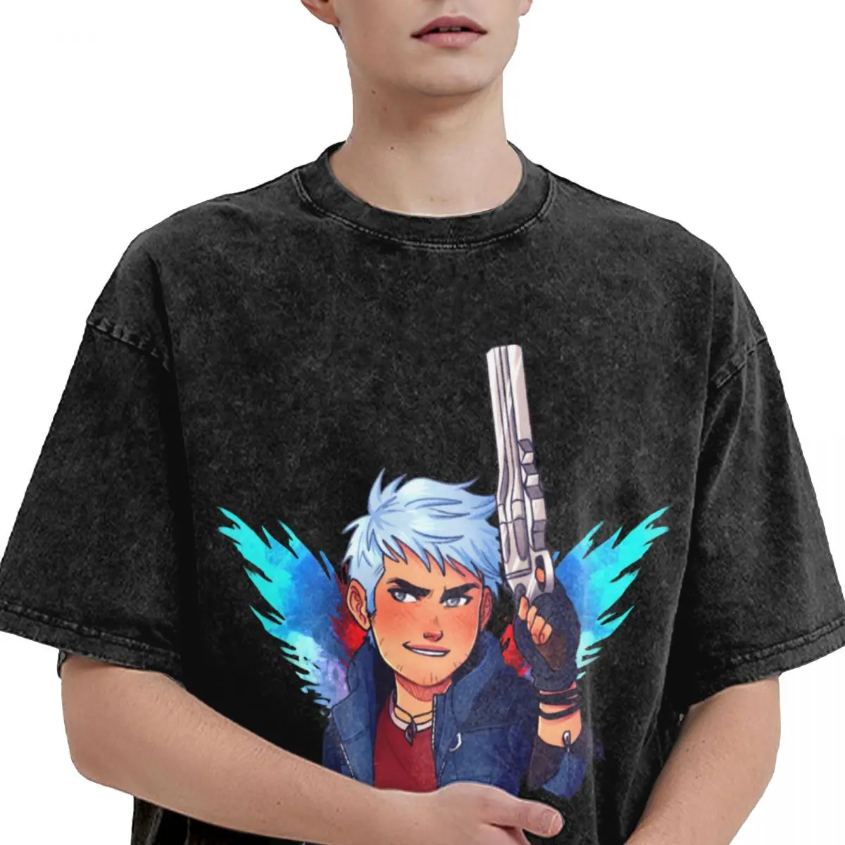 Chibi Nero DMC5 Промытые футболки Уличная одежда Хип-хоп Футболка Devil May Cry Dante Футболки