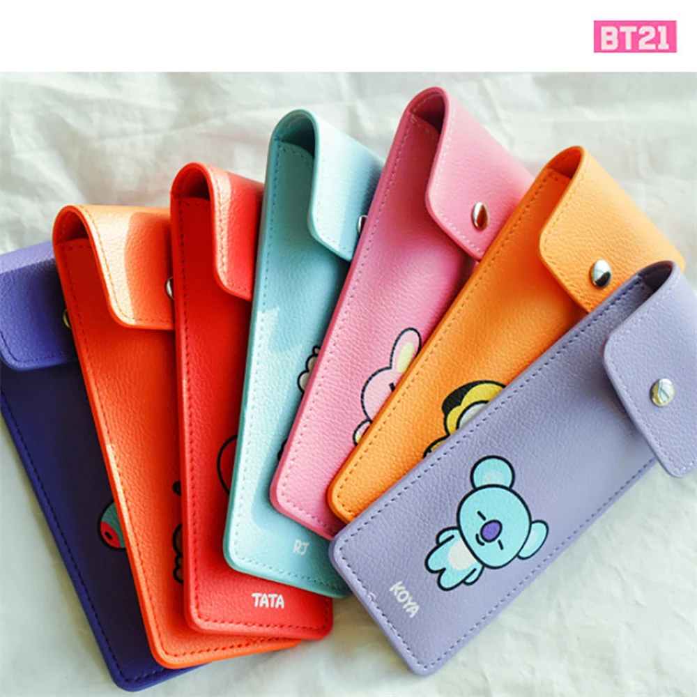 

Мультяшный чехол для карандашей Bt21 из искусственной кожи, милый чехол для карандашей, школьников, принадлежности для ручек, чехол Bt21, ТАТА, ч...