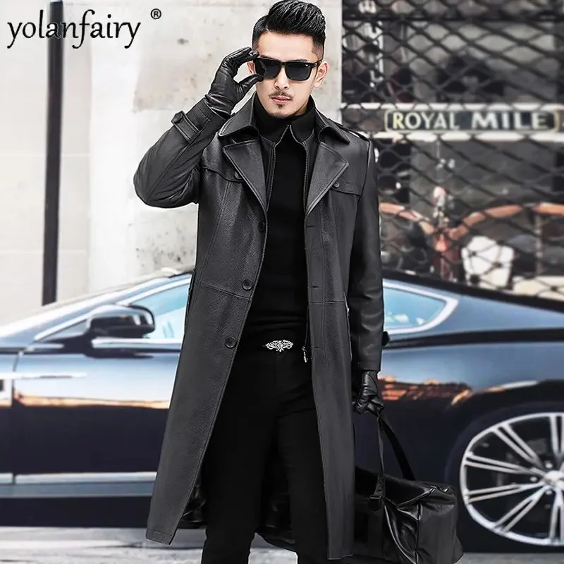 

Куртка мужская из натуральной кожи, пальто из экокожи, ветровка из воловьей кожи с верхним слоем, плюшевая верхняя одежда выше колена