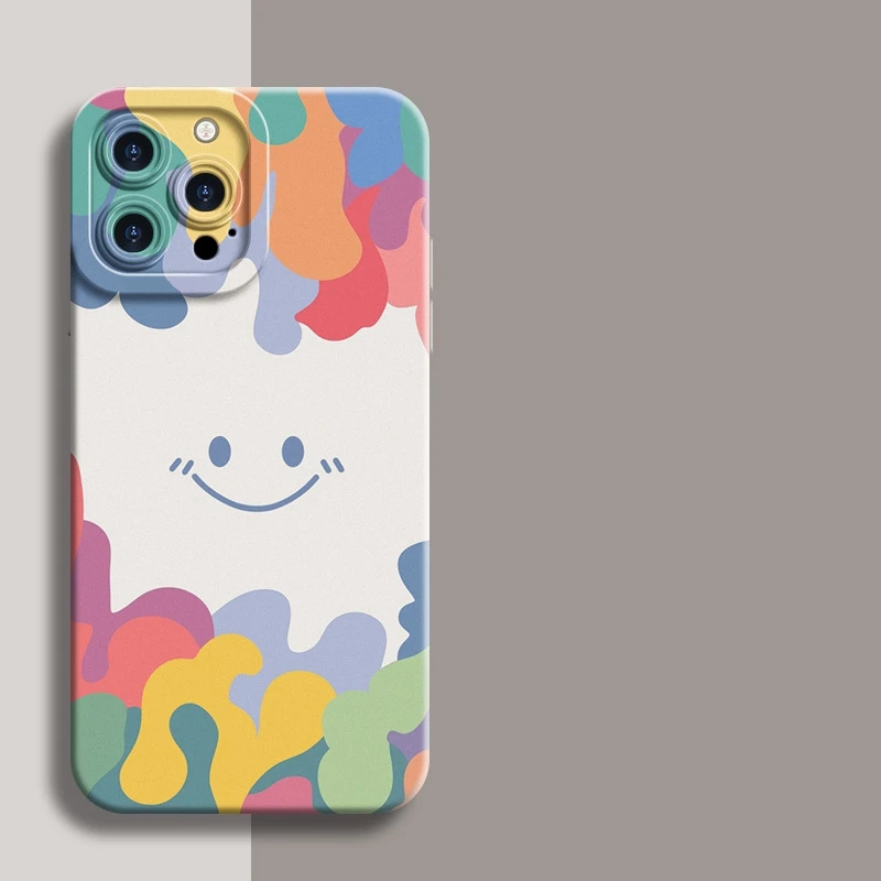 Фото Цветной жидкий силиконовый чехол для телефона Skin Touch Feel Simile Design для iPhone 17Air 16, 15, 14, 13, 12, 11 Plus Pro Max, мягкий ТПУ №2