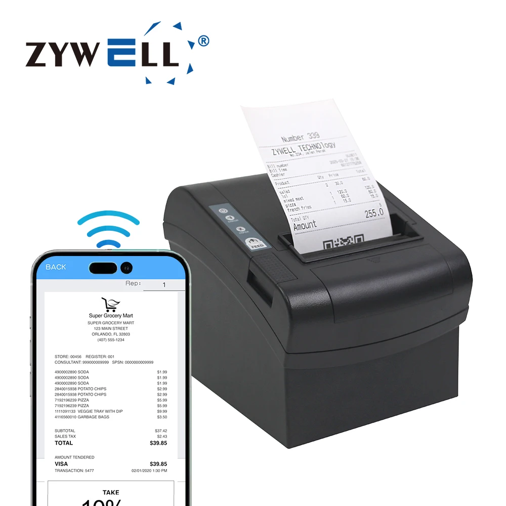 Фото Новый термопринтер ZYWELL ZY806 80 мм для чеков и заказов, безчернильный, Wi-Fi, модель 2026 года №2