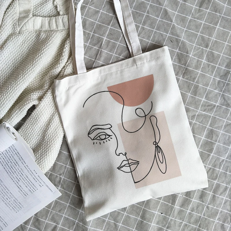 

Women's Ulzzang Ins Large Capacity Casual Shopper School Bag Fashion Harajuku Shoulder Bag Abstract Art Canvas Face Bags