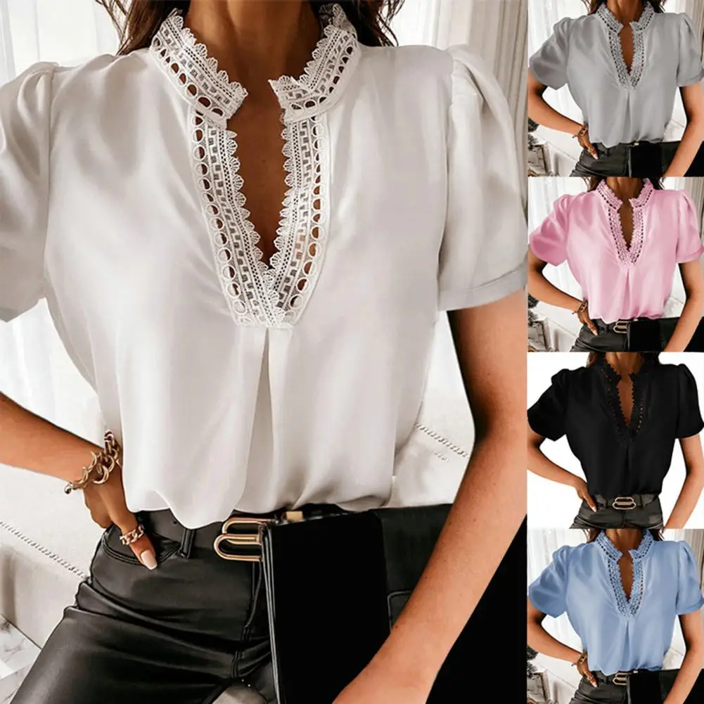 

Skin-friendly Unfading Lace Patchwork Hollow Out T-shirt for Travel