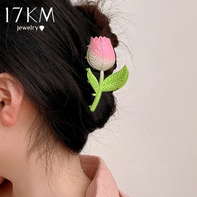 

Женские заколки для волос «тюльпан», золотистые заколки для волос с цветочным принтом, аксессуар для волос, 17KM, 2022