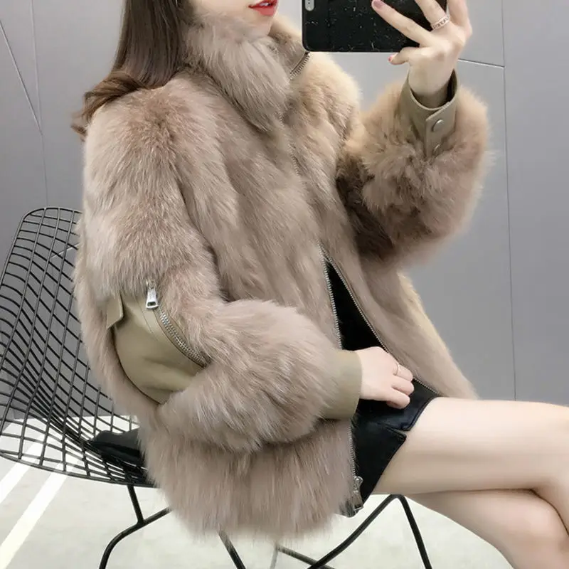 Fashion Winter outfits Thicken Warm Women's Faux Fur Coats Female Sheepskin Jacket Lamb Coat Artificial Fur Short Jacket Grey