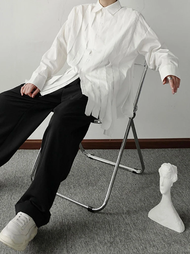 Женская блузка с кисточками XITAO белая Свободная рубашка длинным рукавом на одно