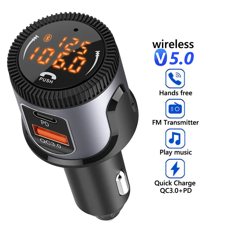 

LANJIE FM Transmitter Modulator Bluetooth 5.0 Car Kit Handsfree Wireless Stereo Receiver Support Siri/Google Voice Assistant