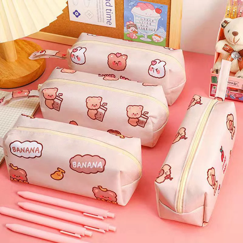 

Cartoon Little Bear Canvas Pencil Case Large Capacity Pencil Case Desktop Stationery Organizing Storage Bag