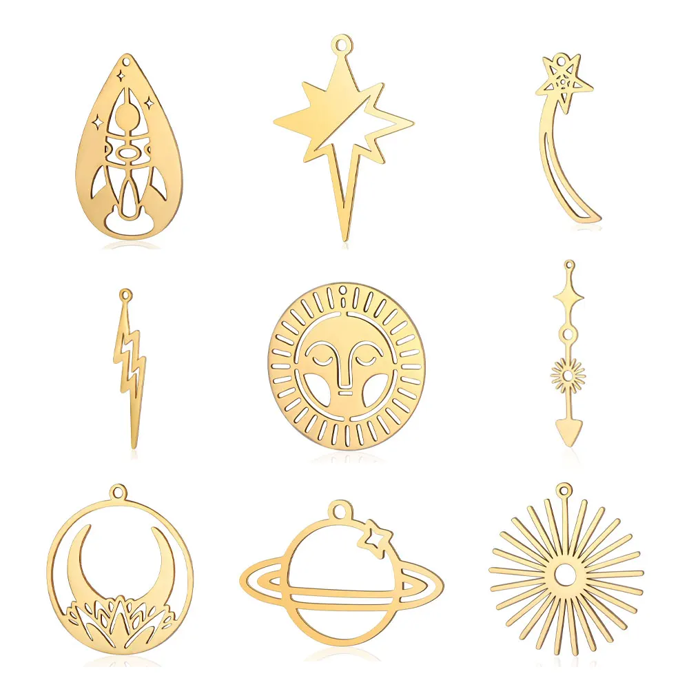 

5pcs/lot Stainless Steel Lightning DIY Jewelry Charms Wholesale Star Planet Necklace Making Pendant Never Fade Top Quality