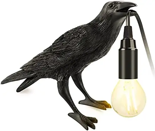 

Table Lamps with Brightness Adjustable Edison Bulb, Vintage Resin Bird lamp in Black for Bedside Table/Office and Living Room De